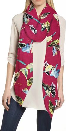 Lina & Lily Feather Bird Print Womens Scarf Shawl Wrap Lightweight (Dark Pink)