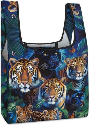 Generic Jungle Animals Tiger Leopard Lion Shopping Bag Reusable Grocery Tote Bag Foldable Handbag for Travel Picnic