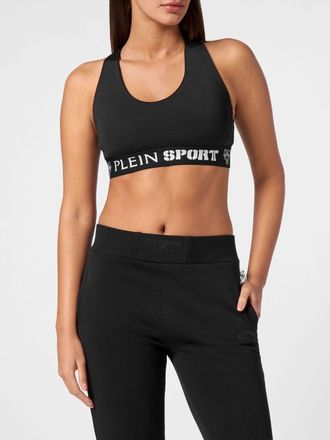 Plein Sport Top sportivo cropped in tessuto tecnico con spalline incrociate