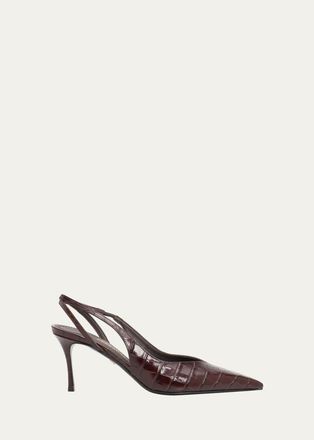Ferragamo Dafne 70MM Croc-Embossed Slingback Pumps