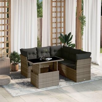 vidaXL Set De Muebles De Jard&iacute;n 6 Pzas Y Cojines Rat&aacute;n Sint&eacute;tico Gris Vidaxl