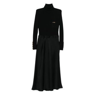 Elisabetta Franchi Geribbelde gebreide jurk met zak - Dames - Casual kleedjes - Zwart - L - Leer - Kleedjes