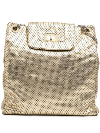 Chanel 2008-2009 Perforated Crackled Metallic Calfskin Drill tote bag - Gold