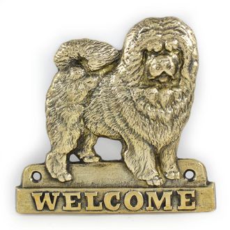 OEM Chow Chow - Cartel Para Puerta Con Un Perro, Placa De Bienvenida De Lat&oacute;n, Cartel Exclusivo Con La Palabra Welcome De Art-dog
