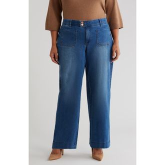 Wit & Wisdom Patch Pocket High Waist Wide Leg Jeans in Blue at Nordstrom, Size 14W