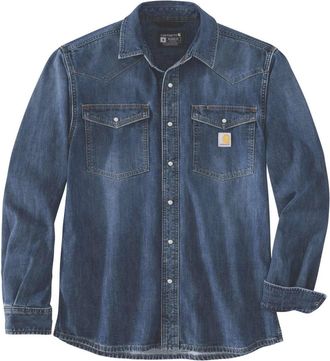 Carhartt Work in Progress Montana Shirt Men Blue Denim Long Sleeve Snap Front Relaxed Fit POSH313