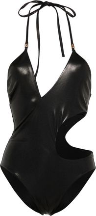 Versace Greca cut-out halterneck swimsuit - women - Polyester/Elastane/Polyester/Elastane - 3 - Black