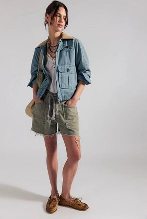 Free People We The Free Moxie Barrel Shorts Womens Fern Denim Cut-Off GBO3803