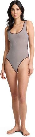 Onia Arya High-Cut Leg One-Piece in Brown/white at Nordstrom, Size X-Small