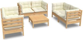 vidaXL Muebles De Jard&iacute;n 7 Pzas Y Cojines Madera Maciza De Pino Crema Vidaxl