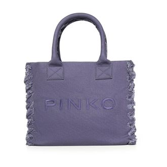 Pinko Tote Bags, female, Purple, Size: ONE SIZE Frayed Lettering Medium Tote Bag