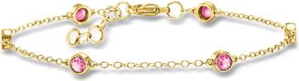 RS Pure by Ross-Simons Bezel-Set Lab-Grown Pink Sapphire Station Bracelet in 18kt Gold Over Sterling