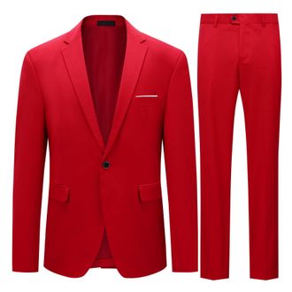 AlltheMen Mens Slim Fit 2 Piece Suit One Button Business Jacket & Trousers, Red, Chest 44(trousers:waist 38)/XX-Large