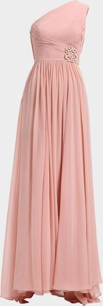 Elie Saab One-Shoulder Cape-Sleeve Chiffon Gown