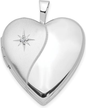 Diamond2Deal 14K White Gold Polished and Satin Diamond Star 20mm Heart Locket