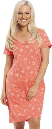 Camille Womens Smooth Soft Cotton Summer Nightshirts 18-20 Coral Star