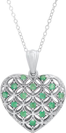 MAX + STONE 925 Sterling Silver Genuine Gemstone Heart Shape Filigree Pendant 18 Inch Chain