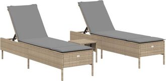 vidaXL Vidaxl - Juego De Tumbonas Con Coj&iacute;n 3 Piezas Rat&aacute;n Sint&eacute;tico Beige