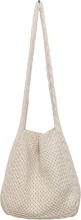 Generic Solid Color Shoulder Bag Solid Color Knitted Shoulder Handbags Handmade Knit Clutch Handbag Cute Large for Travel Shopping (Beige)
