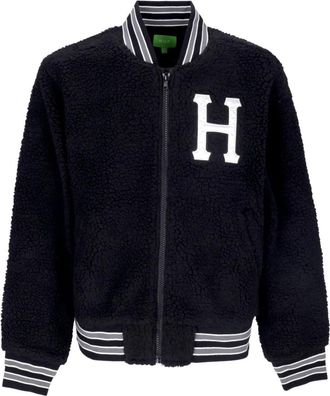 HUF Zwarte Sherpa Varsity Jack met Rits - Heren - Bomber jackets - Zwart - XL - Polyester - Jassen