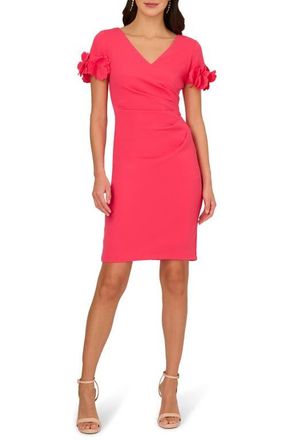 Adrianna Papell 3D Flower Cuff Crepe Faux Wrap Dress in Petunia at Nordstrom, Size 10