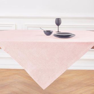 Solino Home Linen Table Throw - Narrow Stripe, 52 x 52, 52 x 52 in Peach And White at Nordstrom, Size Small