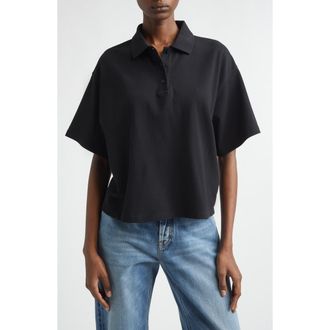 Saint Laurent Oversize Cotton Blend Piqu&eacute; Polo in Noir at Nordstrom, Size X-Large