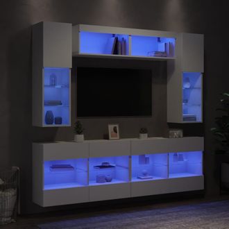 vidaXL Muebles De Pared De Tv Con Luces Led 6 Piezas Blanco Vidaxl