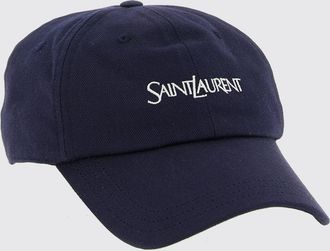 Saint Laurent Cappello con visiera in cotone blu con logo a contrasto