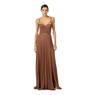 Elisabetta Franchi Gowns, female, Brown, Size: XL Red Carpet Jersey Lam&eacute; Dress