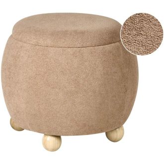 Beliani Elegante pouf con contenitore boucl&eacute; accessorio per soggiorno e camera da letto marrone chiaro Annabella