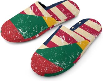 Generic U.S. And Lithuania Vintage Flag Mens Slippers Flannel Warm House Shoes with Rubber Anti-Slip Sole Slip On for Home Outdoor