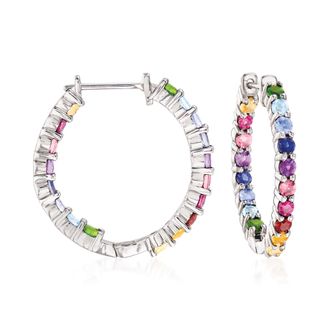 Ross-Simons Multi-Gem Hoop Earrings in Sterling Silver