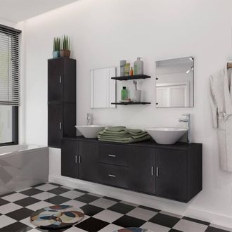 Berkfield Home Nine Piece Bathroom Furniture & Basin Set Black