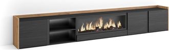 Skraut Home Skraut Home - Mueble Tv, Televisi&oacute;n, Muebles De Sal&oacute;n, Almacenaje, 315x35x50cm, Para Tv Hasta 80, Chimenea El&eacute;ctrica Xxl, Led, Estilo Moderno, Negro Y