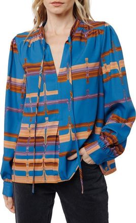 Ciebon Gina Mod Print Split Neck Top in Blue at Nordstrom, Size X-Small