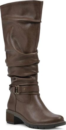 White Mountain Crammers Boots Womens Chestnut Faux Leather Knee High LION87
