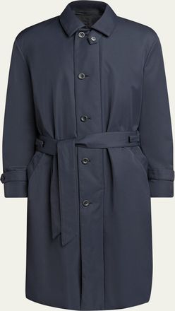 Giorgio Armani Mens Single-Breasted Trench in Nylon and Wool
