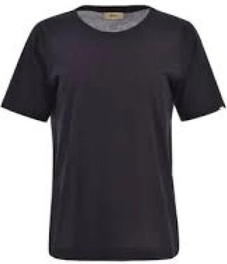 Herno Navy Katoenen T-shirt met Zilveren Logo - Dames - T-shirts - Zwart - L - Katoen - Tops