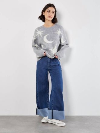 Apricot Constellation Long Sleeve Sweater In Grey