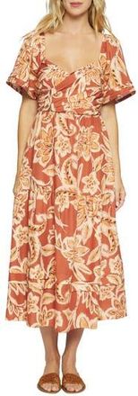 Lost + Wander Terra Di Siena Floral Tiered Midi Dress in Brown-Multi at Nordstrom Rack, Size X-Small