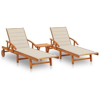 vidaXL Tumbonas Con Mesa Y Cojines 2 Uds Madera Maciza De Acacia Vidaxl