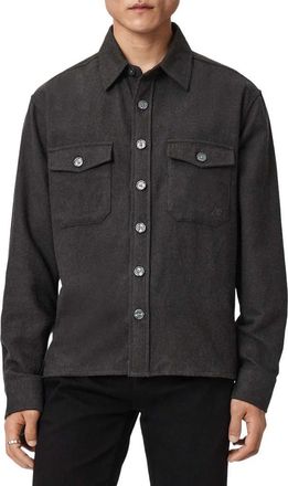 AllSaints Haiku Long Sleeve Cotton Flannel Shirt in Charcoal Marl at Nordstrom, Size Xx-Large