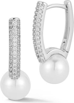 Glaze Jewelry Cubic Zirconia & Cultured Pearl Hoop Earrings in White/Silver at Nordstrom Rack