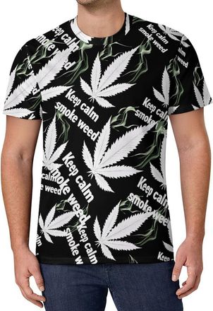 Generic Keep Calm Smoke Weeds Mens T-Shirts Athletic Crew Neck Tee Mesh Quick Dry Summer Tops L