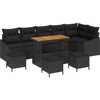 vidaXL Garden Sofa Set with Cushion 10 pcs Black Poly rattan vidaXL