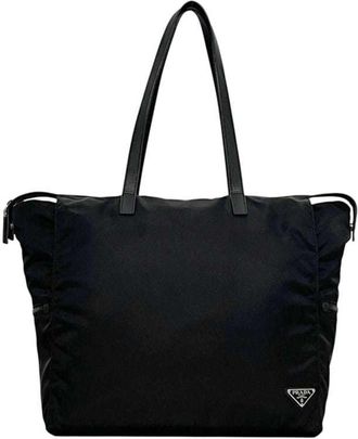 Prada Black Nero Nylon Leather Tote Bag (Pre-Owned)