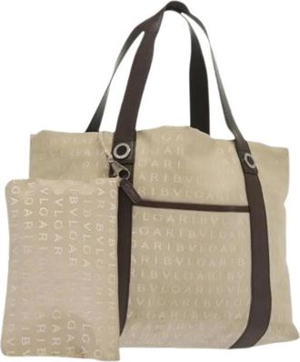Bulgari Tweedehands Canvas handtassen - Dames - Vintage Shopper - Beige - ONE Size - Leer - Vintage
