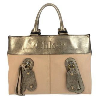Chlo&eacute; Beige Bronze Canvas Leather Handbag Tote Bag (Pre-Owned)