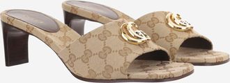 Gucci Womens Slider Sandals Gg Canvas Beige Polyester